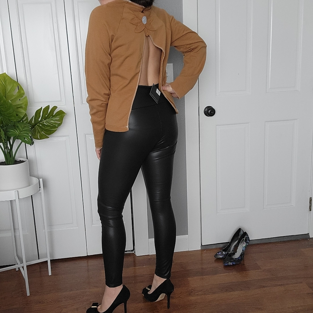 ModAndMe Viv Collection Faux Leather High Waisted Yoga Leggings Size Medium